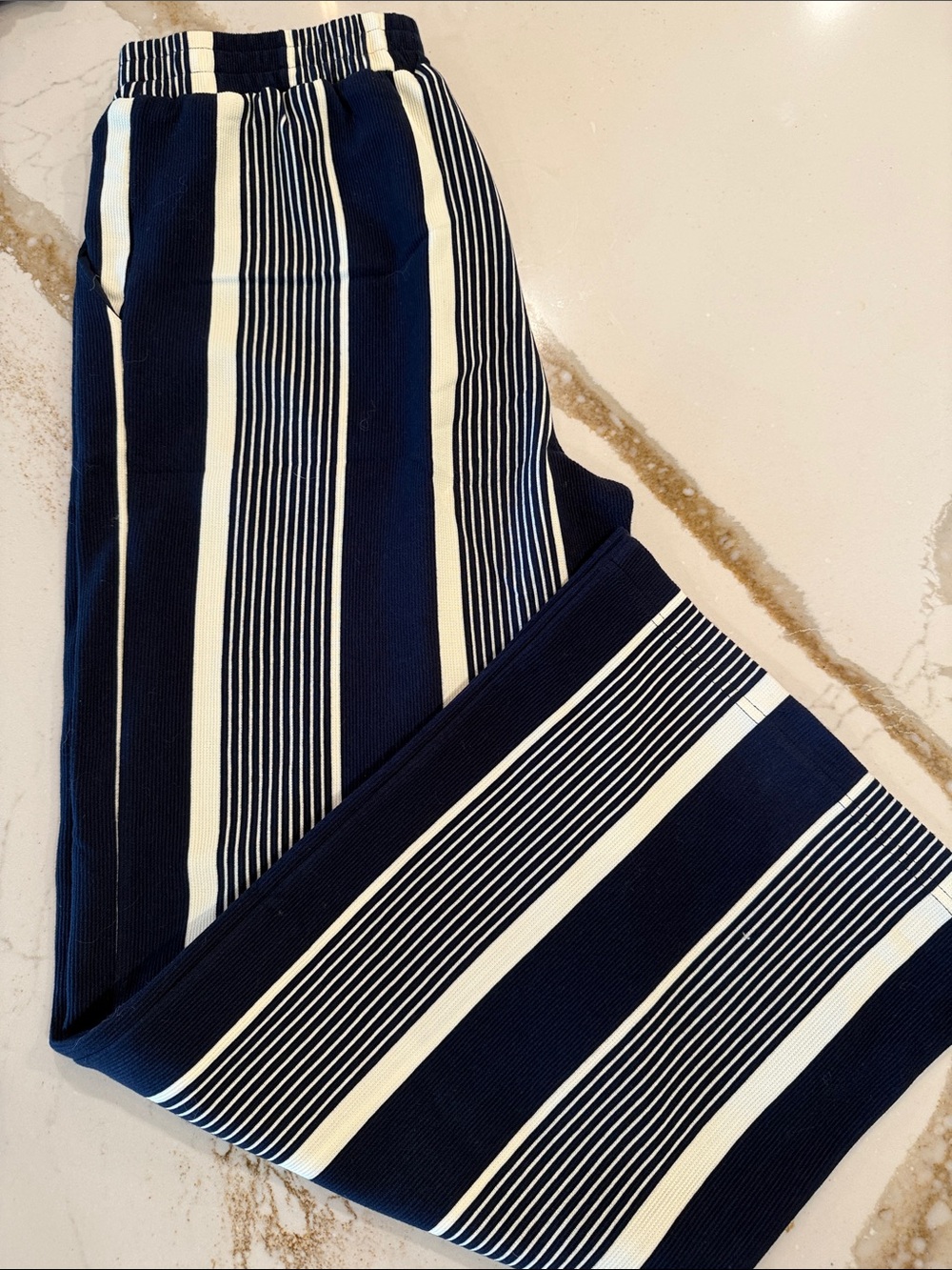 Skies Are Blue Navy and White Striped Wide Leg Pants